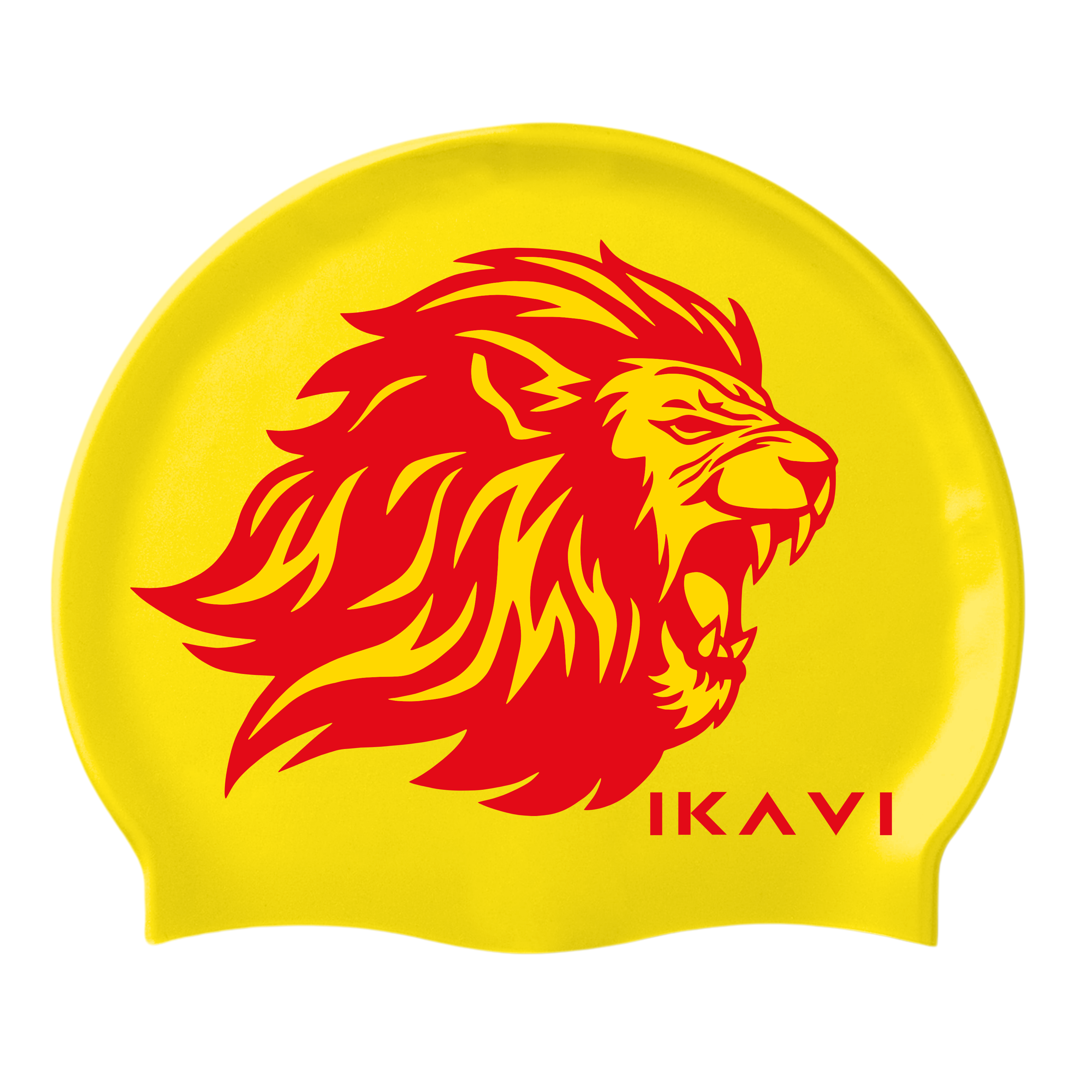 IKAVI Yellow-Red Roaring Lion Printed Silicone Sea and Pool Cap