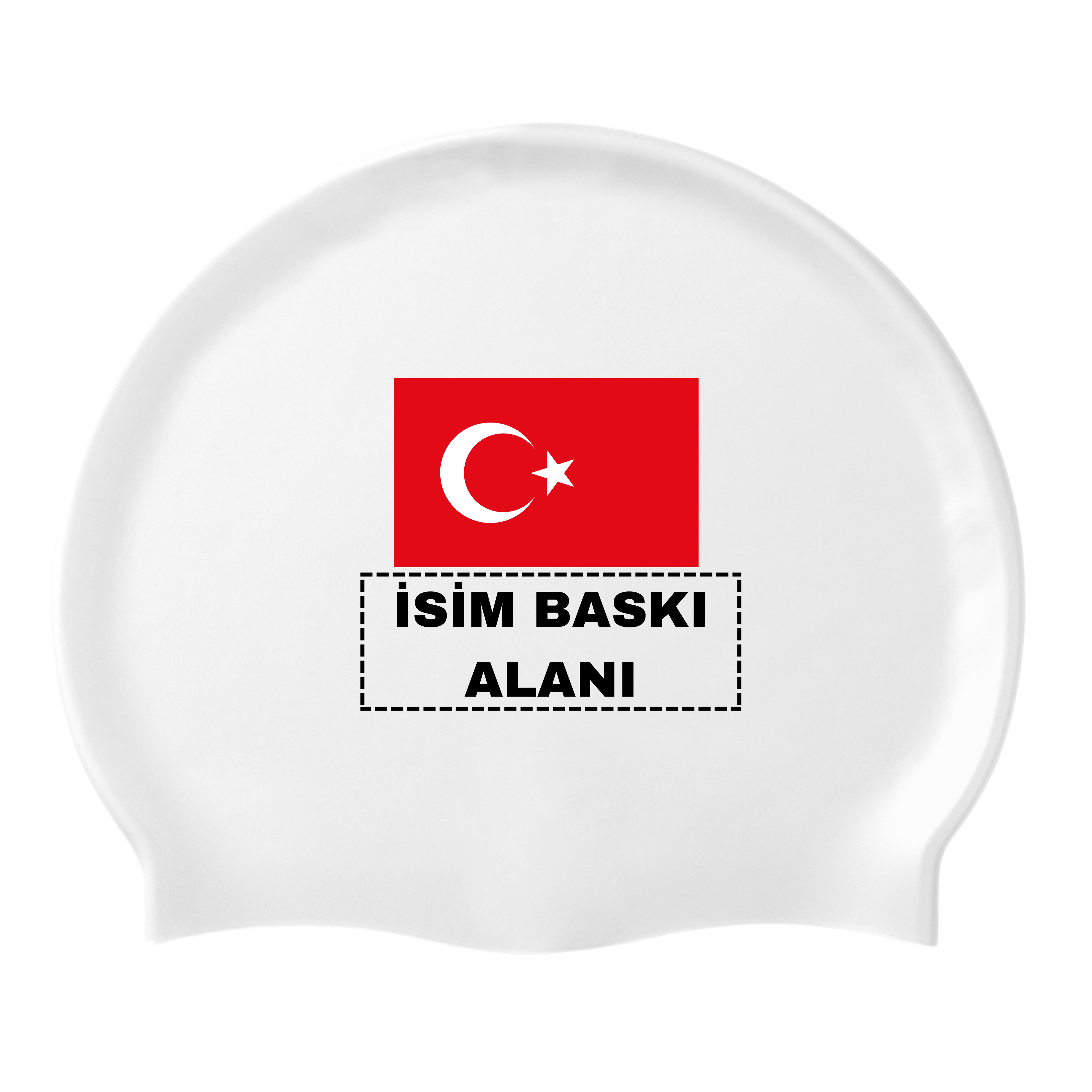 IKAVI Turkish Flag “Custom Name Printed” Silicone Sea and Pool Cap - White