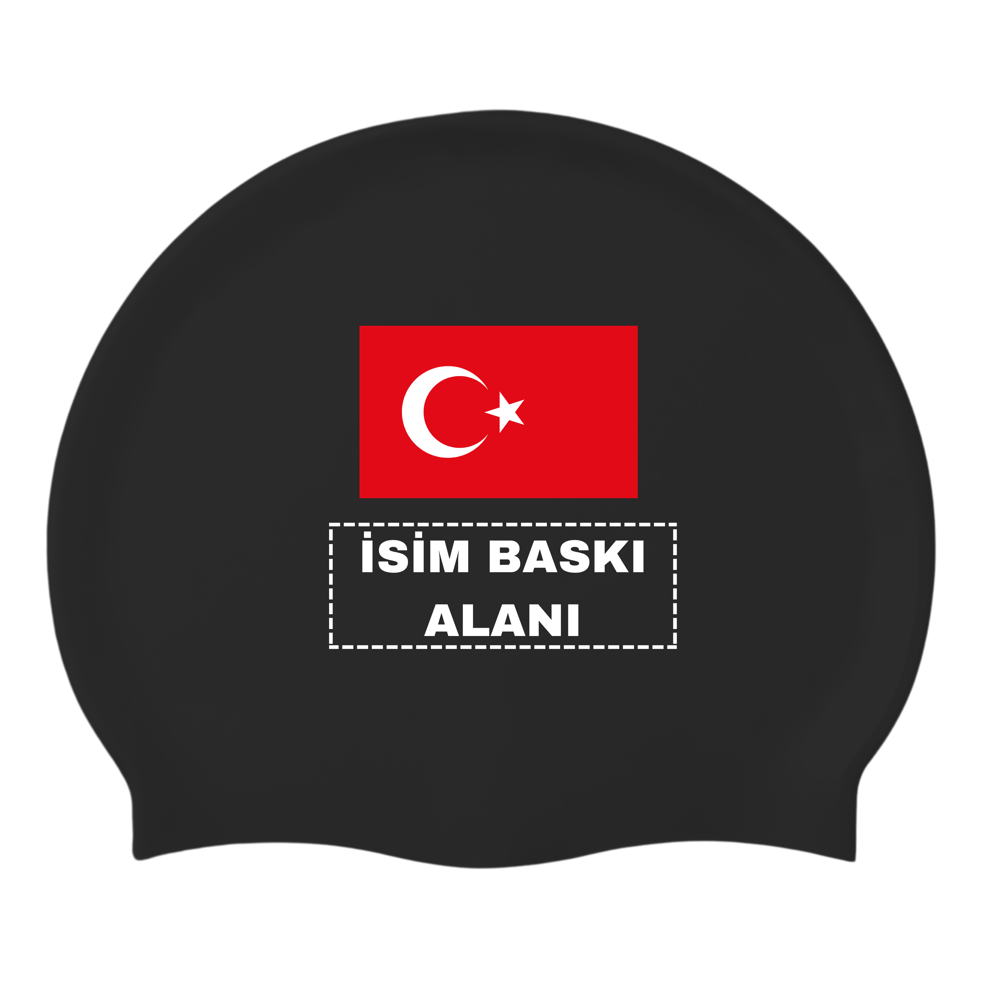 IKAVI Turkish Flag “Custom Name Printed” Silicone Sea and Pool Cap - Black