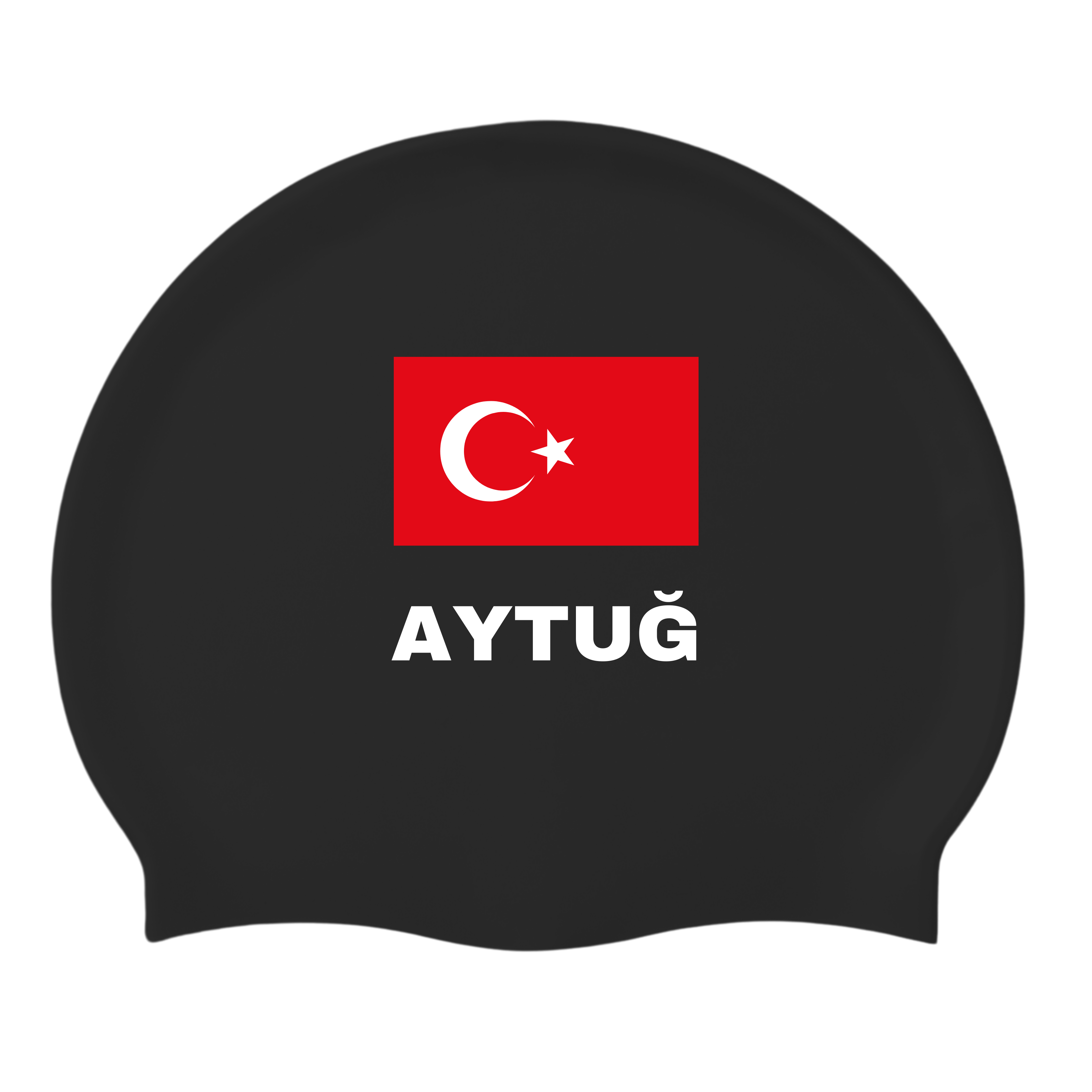 IKAVI Turkish Flag “Custom Name Printed” Silicone Sea and Pool Cap - Black
