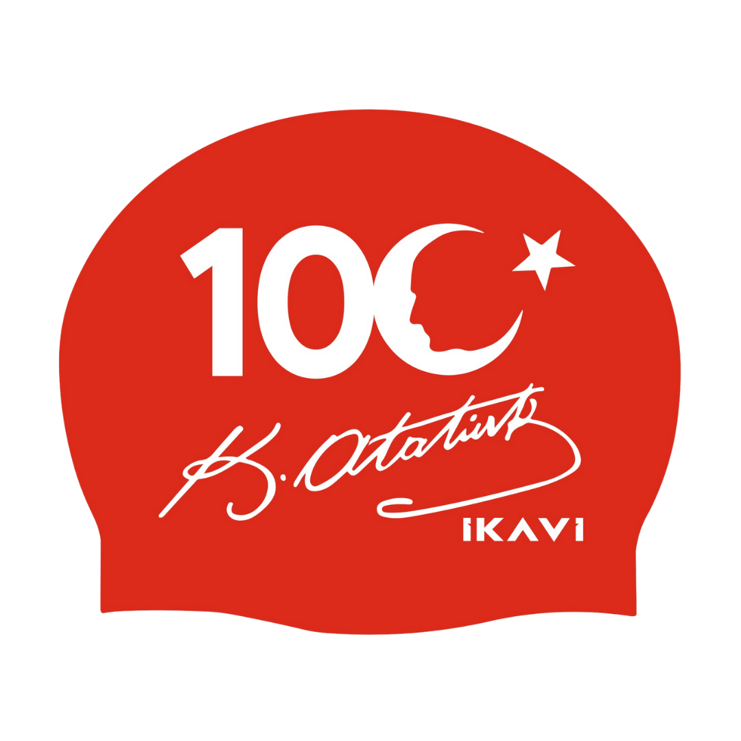 IKAVI 100th Anniversary Special Collection Ataturk Silhouette and Signed Swim Cap - Red