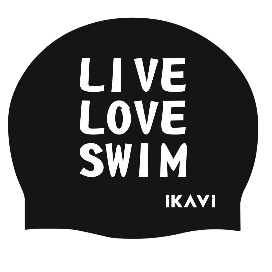 IKAVI LiveLoveSwim Printed Silicone Swim Cap (Black)