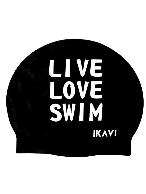 IKAVI LiveLoveSwim Printed Silicone Swim Cap (Black)