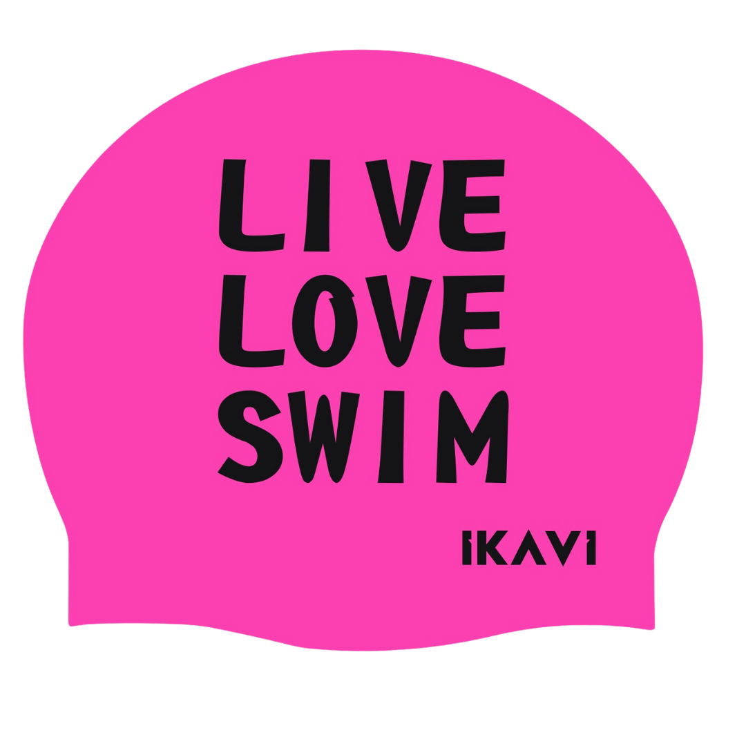 IKAVI LiveLoveSwim Printed Silicone Swim Cap (Pink)