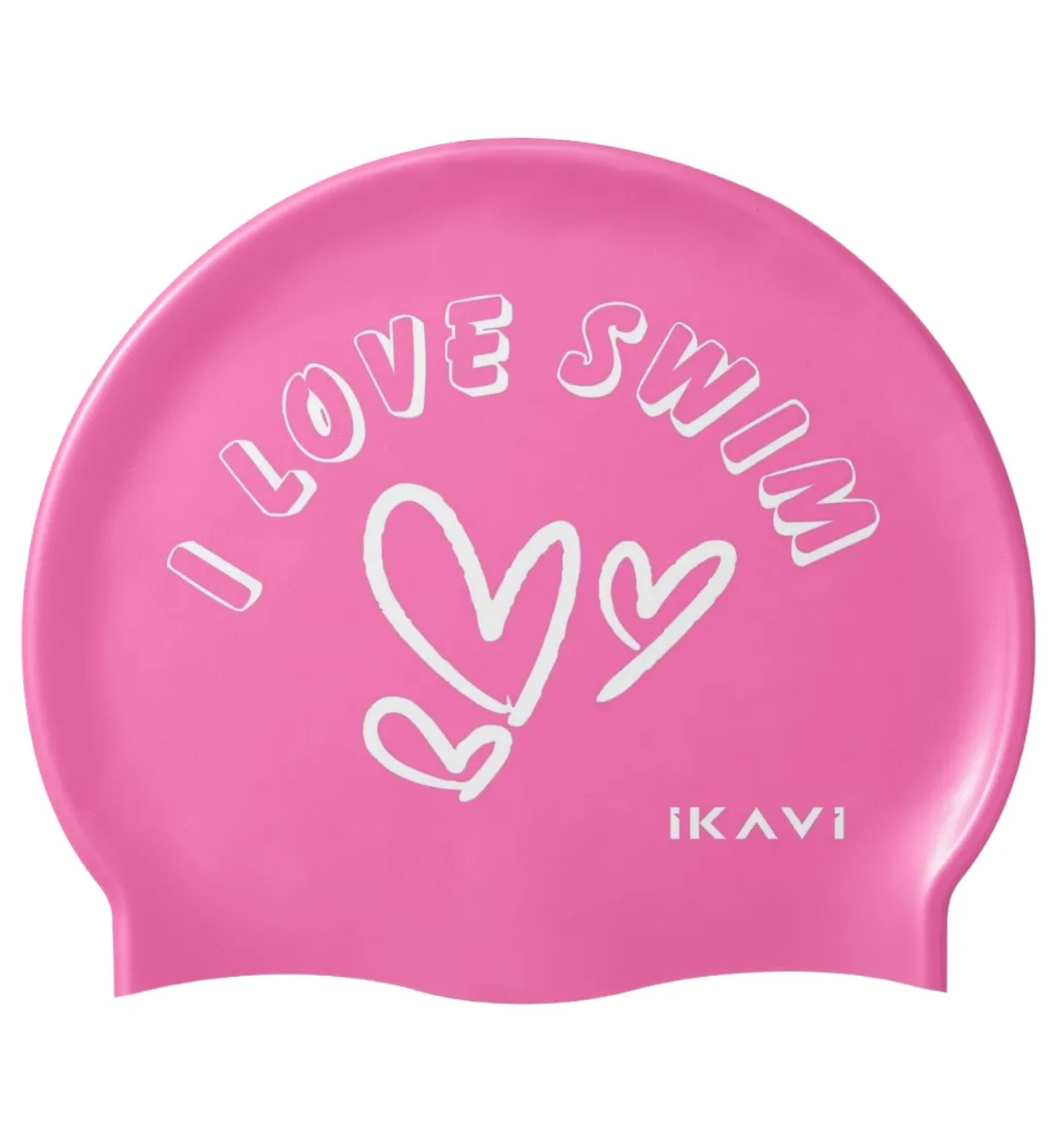 IKAVI I Love Swim Design Printed Silicone Swim Cap